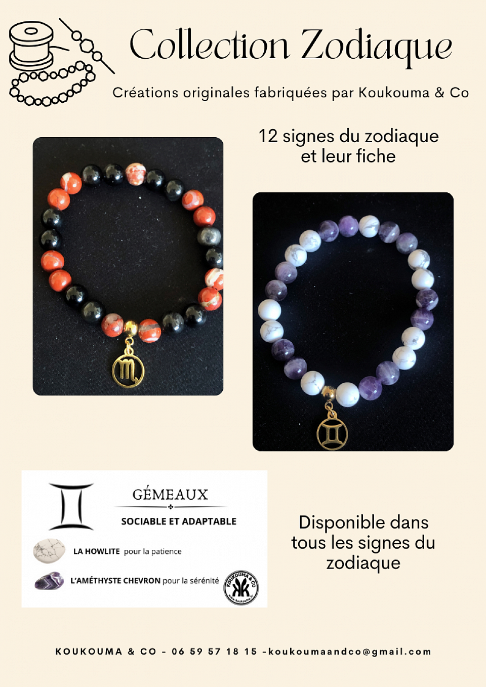 bracelet dans sa boite kraft avec sa fiche descriptive