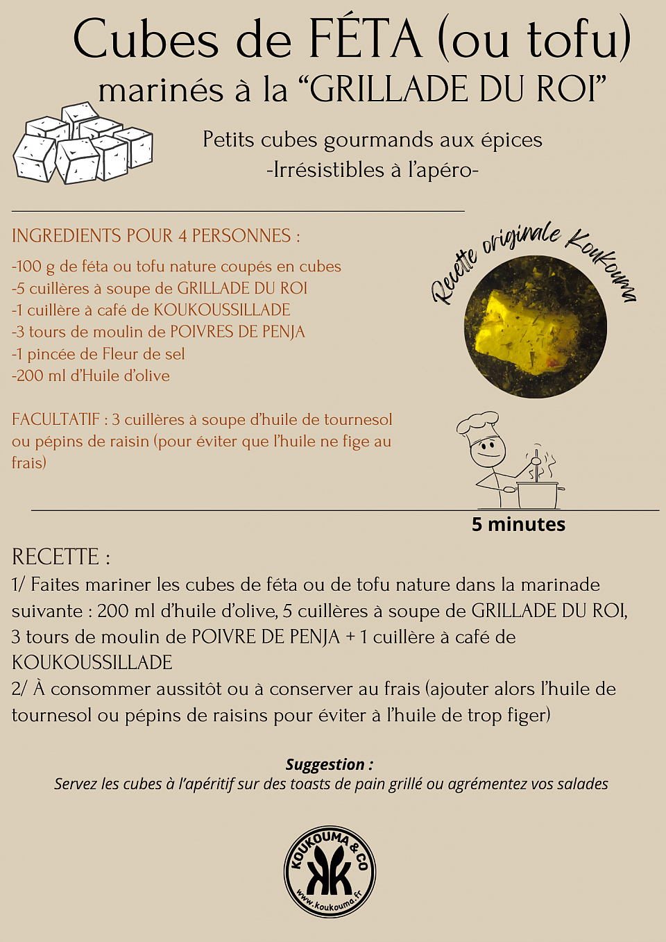 Cubes de FÉTA (ou tofu) marinés à la “GRILLADE DU ROI”